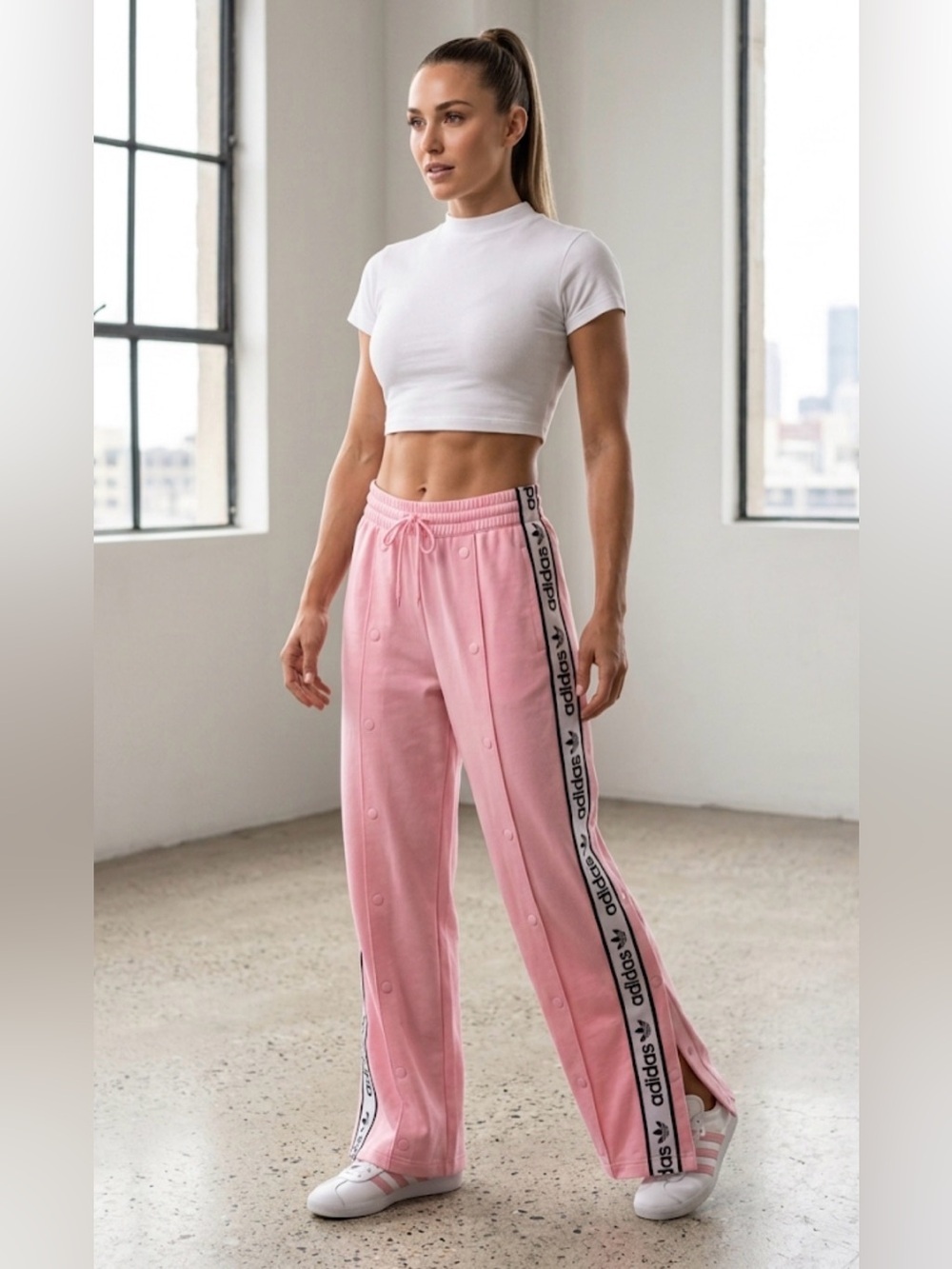 adidas Originals Pink Adibreak Snap Button Track Pants XS